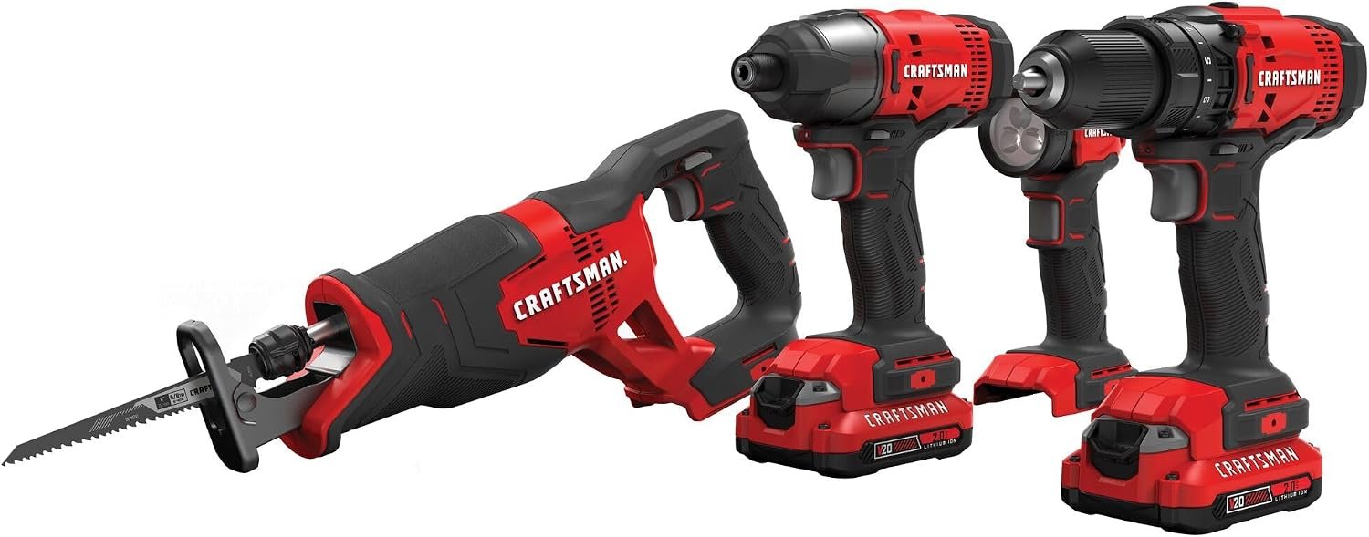 CRAFTSMAN V20 Cordless 4-Tool Power Tool Combo Kit with Two Batteries 