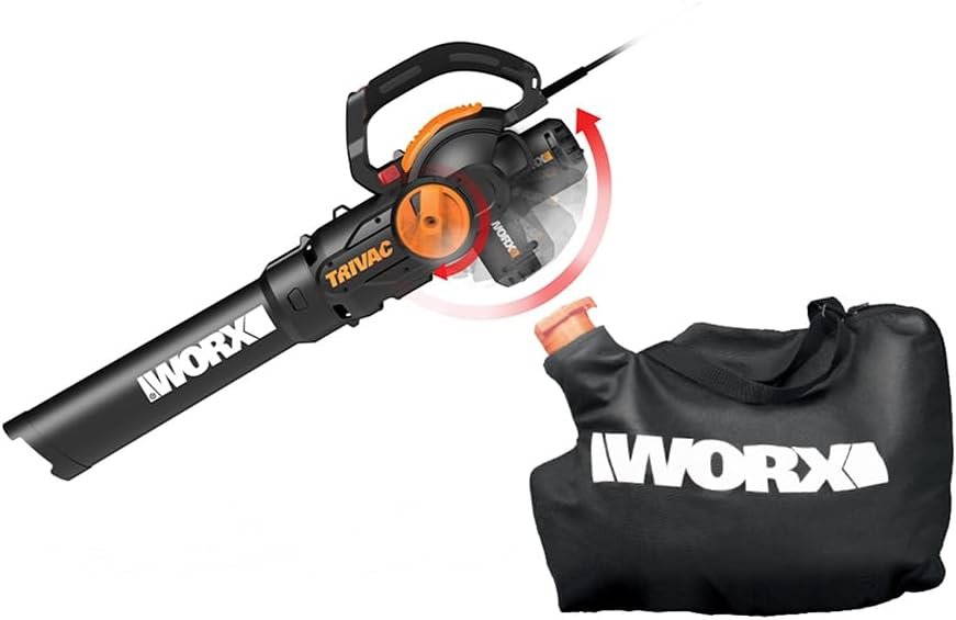WORX Trivac 3-in-1 Electric Leaf Blower, Vacuum, and Mulcher with 600 
