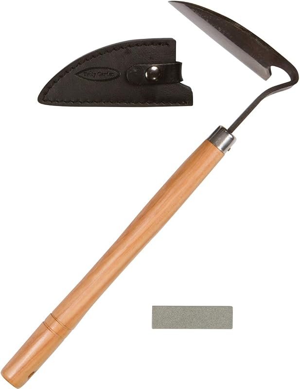 Sharp Manual Garden Sickle with Leather Sheath and Sharpening Stone fo