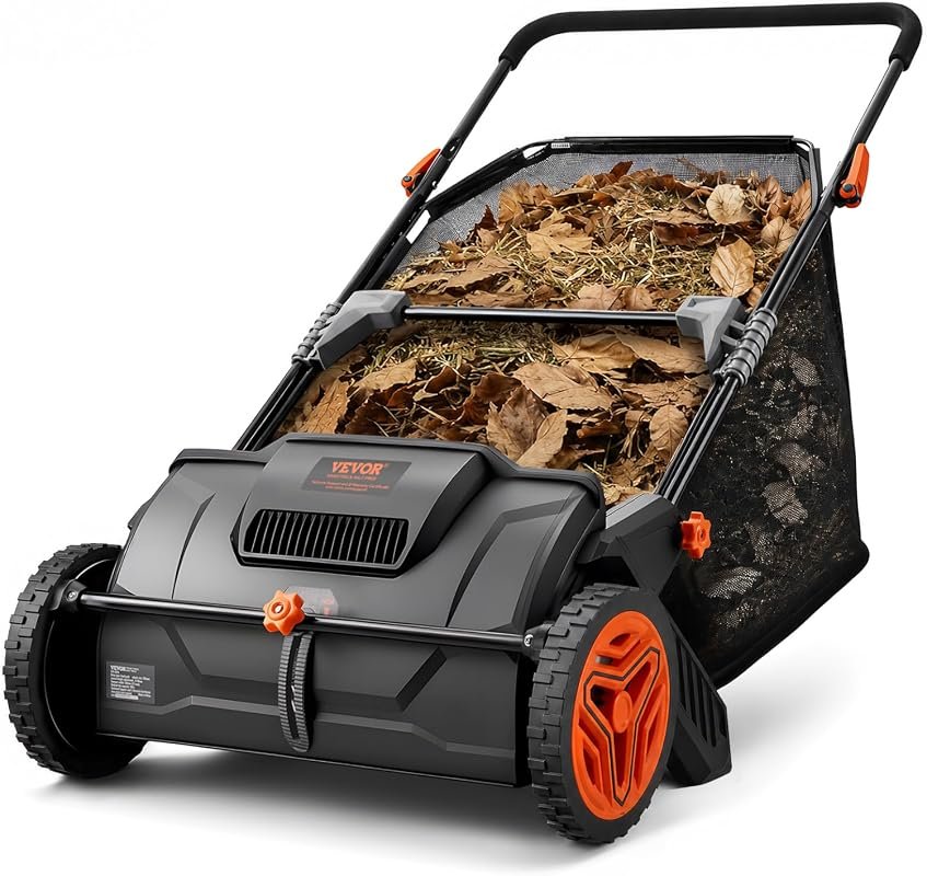 VEVOR 21-Inch Push Lawn Sweeper with 3.5 Cubic Foot Hopper Bag for Eas