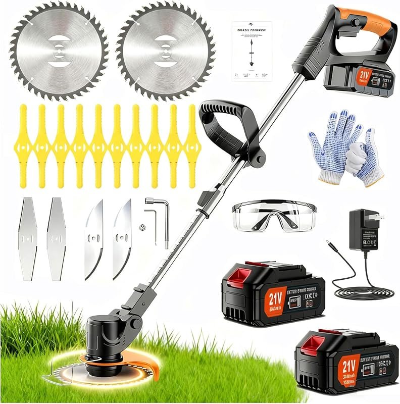 21V Cordless 3-in-1 Weed Wacker Brush Cutter and Edger with Two Batter