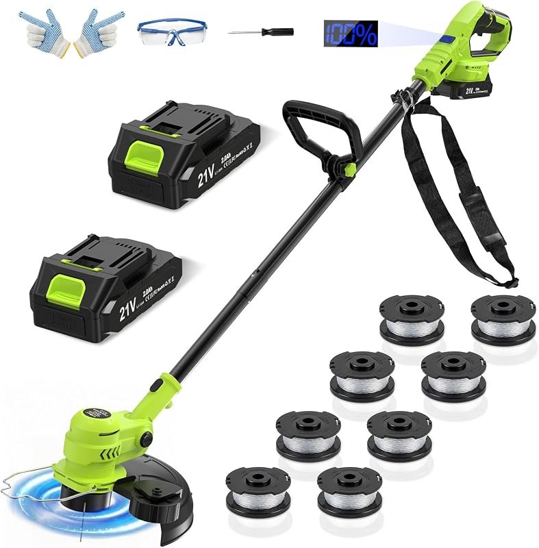 21V Cordless 2-in-1 Electric Weed Eater with Wheeled Edger, Two Batter
