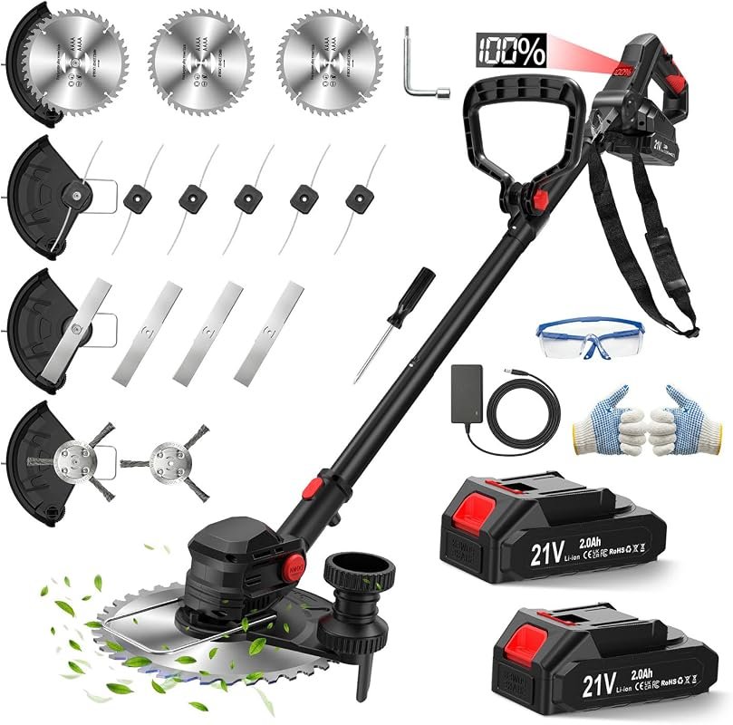 21V Cordless Weed Wacker and Lawn Edger with Dual Batteries, Lightweig