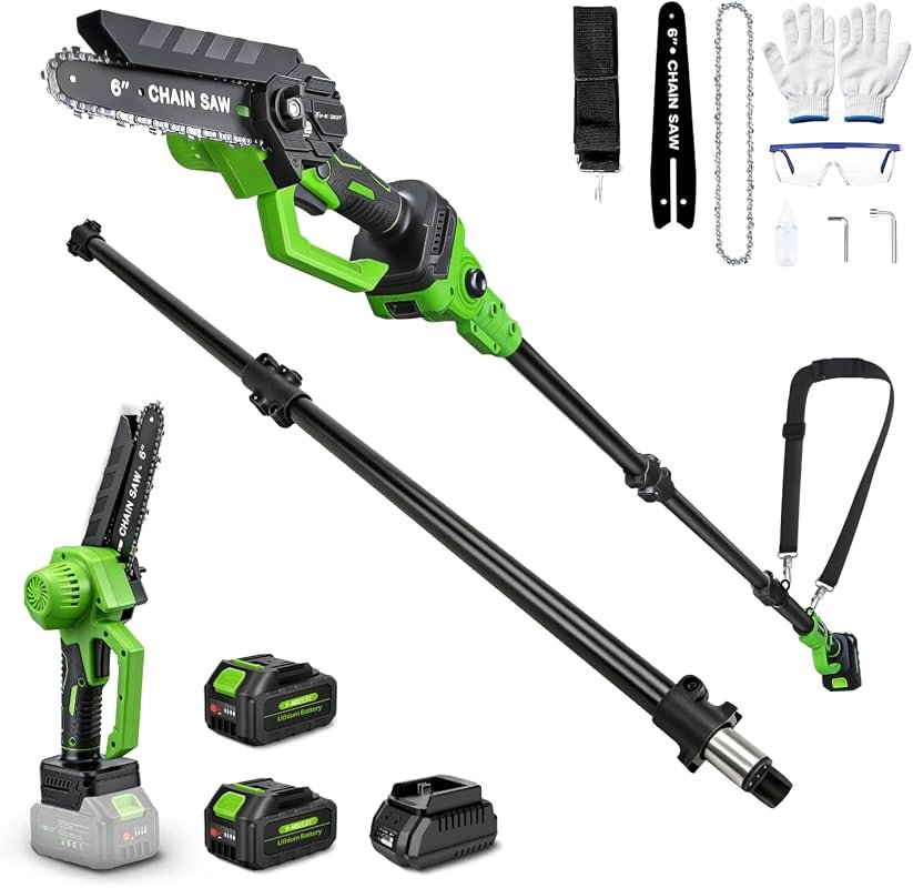 6-Inch Cordless 2-in-1 Mini Chainsaw with Extension Pole, 15Ft Reach,
