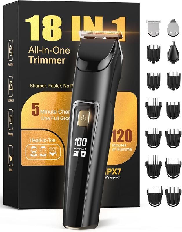 18-in-1 Waterproof Electric Beard Trimmer and Grooming Kit for Face, B